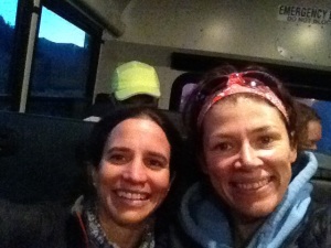 Some zero-dark-thirty huddling on the shuttle bus to the start with Vale!